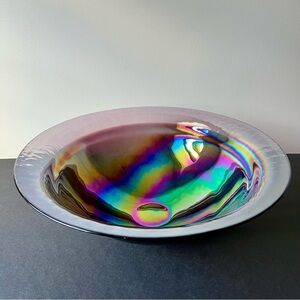 Vintage Italian Iridescent Purple Art Glass Centerpiece Bowl Large 15.75”